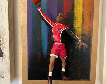 Michael Jordan // Air Jordan XII // 3 Dimensional basketball cards //  Reclaimed Wood Art // Starting Lineup Figure Art //  NBA Art