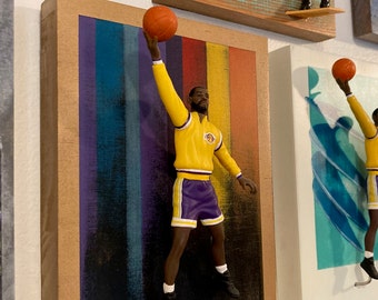 LeBron James // Los Angeles Lakers // 3 Dimensional basketball cards //  Reclaimed Wood Art // Starting Lineup Figure Art //  NBA Art