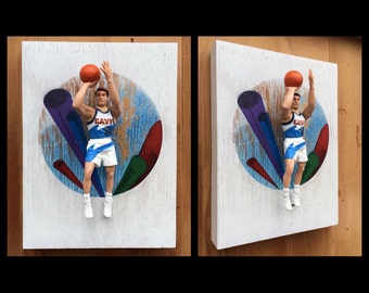 Mark Price  // 3 Dimensional basketball cards  // Reclaimed Wood Art // Starting Lineup Figure Art // 90's NBA