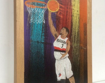 Brandon Roy Portland Trail Blazers Painting 1990-91 SkyBox NBA Basketball on Reclaimed Wood