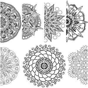 K&ouml;nnte beinhalten: Ein Set mit sechs schwarzen und wei&szlig;en Mandala-Designs. Die Mandalas sind kompliziert und detailliert, mit einer Vielzahl von Mustern und Formen. Die Mandalas sind perfekt zum Ausmalen oder als Inspiration f&uuml;r andere kreative Projekte.