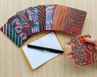 Australian Aboriginal dot folk art mini notebooks (10), Small stationery ideas book for purse wallet pencil case, Thank you party favor