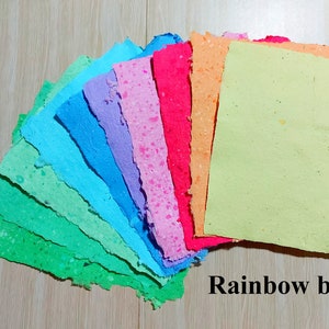 Rainbow colours handmade paper bundle, Recycled paper for crafts and stationery, Textured deckle edge paper, Assorted colored sheets Rainbow bundle