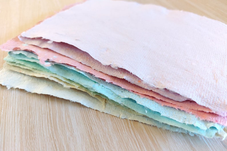 Rainbow colours handmade paper bundle, Recycled paper for crafts and stationery, Textured deckle edge paper, Assorted colored sheets image 5