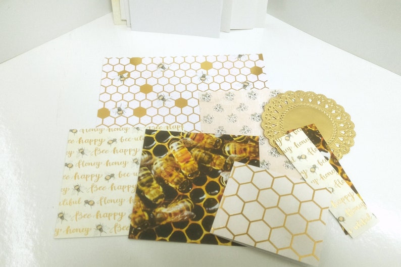 Card Making Kit Bee Happy With Stamps And Emboss Folder Bees Honeycomb And Flowers Diy Papercraft Make Your Own Cards Foil Card Kit