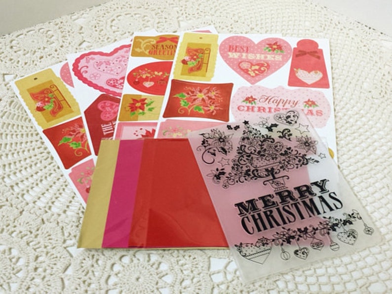 Make your own cards Pop up card in a box kit Foil papers and embossing folder kit Papercraft destash DIY Christmas card making kits