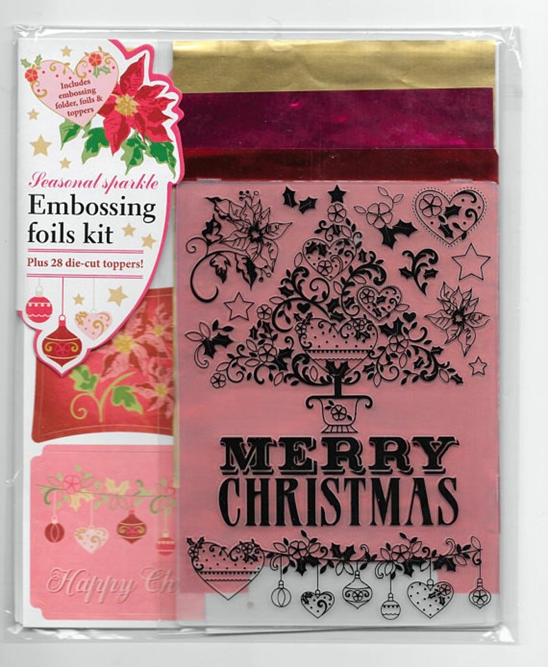 Make your own cards Pop up card in a box kit Foil papers and embossing folder kit Papercraft destash DIY Christmas card making kits