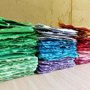 Rainbow colours handmade paper bundle, Recycled paper for crafts and stationery, Textured deckle edge paper, Assorted colored sheets image 1