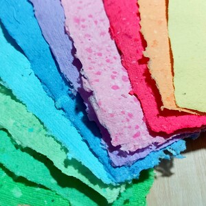 Rainbow colours handmade paper bundle, Recycled paper for crafts and stationery, Textured deckle edge paper, Assorted colored sheets image 2