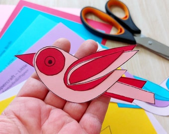 Little Birds Papercraft Instant Download, Printable Craft for adults and children, Home School Art, Paper embellishments PDF