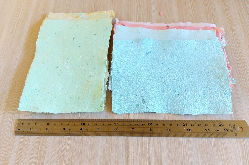 Rainbow colours handmade paper bundle, Recycled paper for crafts and stationery, Textured deckle edge paper, Assorted colored sheets image 6