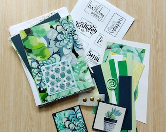 Cactus Succulent DIY card making kit (6 cards), Repurposed paper craft kit, Make your own folded greetings, All occasion blank, all ages