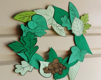 Kranz mit saisonalen Blättern zum Ausdrucken, Thanksgiving-Herbst-Papierhandwerk für Erwachsene und Kinder, Heim- und Bürodekoration,