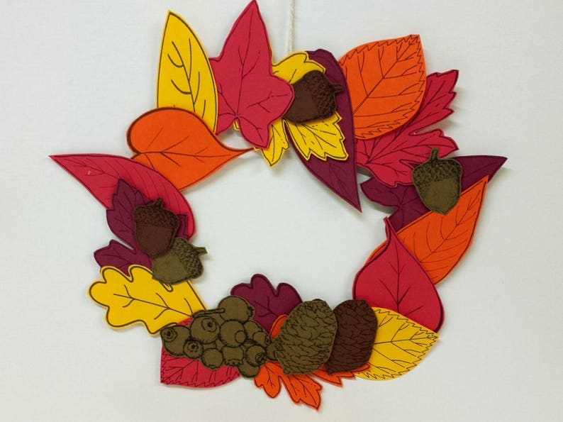 Autumn Leaves Wreath Printable Thanksgiving Paper Craft | Etsy