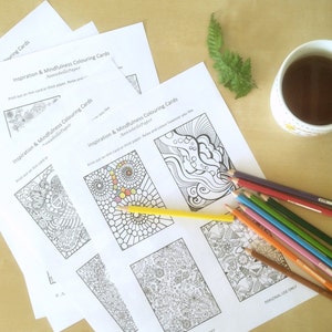 Cartes imprimables de journal à colorier pour la relaxation ou la méditation consciente, art de couleur apaisante, cartes postales de DIY, téléchargement immédiat, lettre A4 PDF