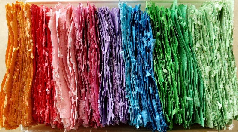 Rainbow colours handmade paper bundle, Recycled paper for crafts and stationery, Textured deckle edge paper, Assorted colored sheets image 8