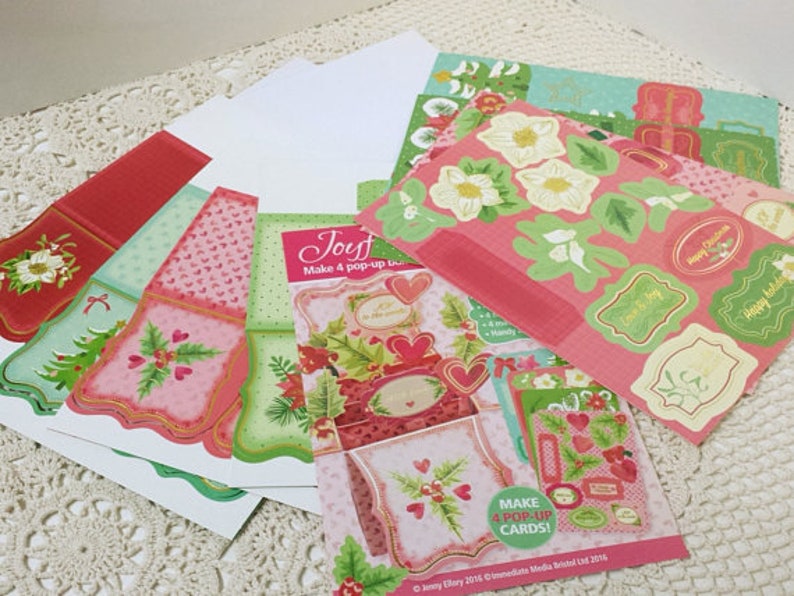 Make your own cards Pop up card in a box kit Foil papers and embossing folder kit Papercraft destash DIY Christmas card making kits
