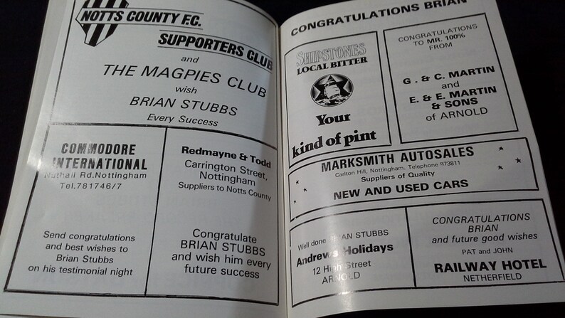 Notts County v Nottingham Forest Monday 8th September 1980 football Programme Brian Stubbs Testimonial Game