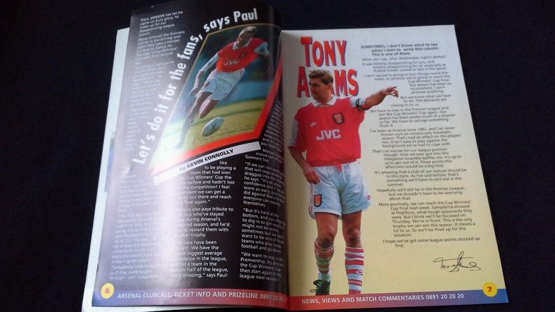 Arsenal v Ipswich Town Saturday April 15th 1995 football Programme