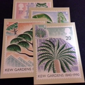 Lot de 4 timbres Royal Mail 1990 Cartes PHQ avec timbres 150e anniversaire de Kew Gardens, cachet de la poste Édimbourg 5 juin 1990