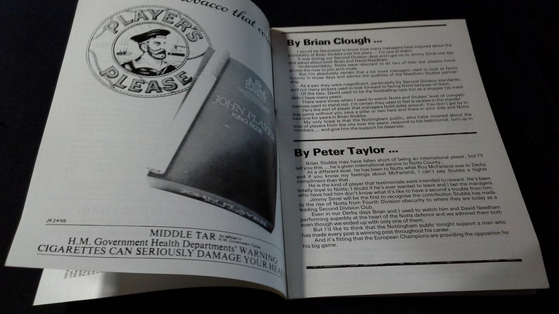 Notts County v Nottingham Forest Monday 8th September 1980 football Programme Brian Stubbs Testimonial Game