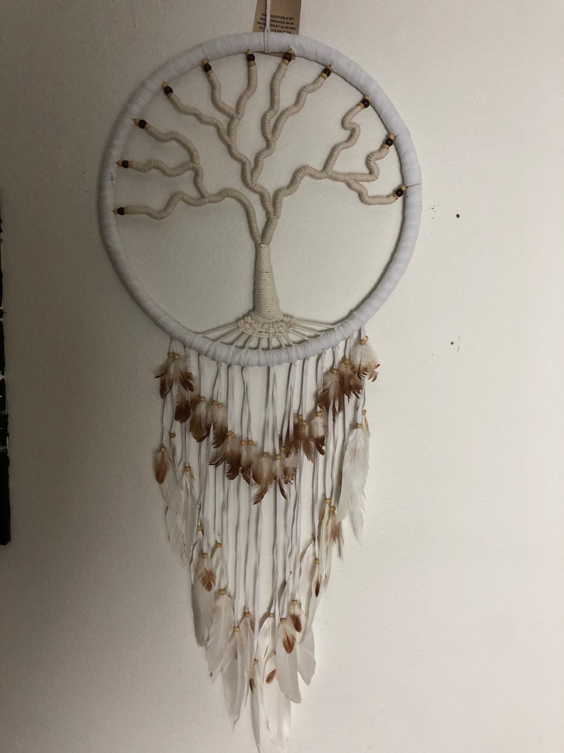 Handcrafted Tree of Life Dream Catcher White image 4