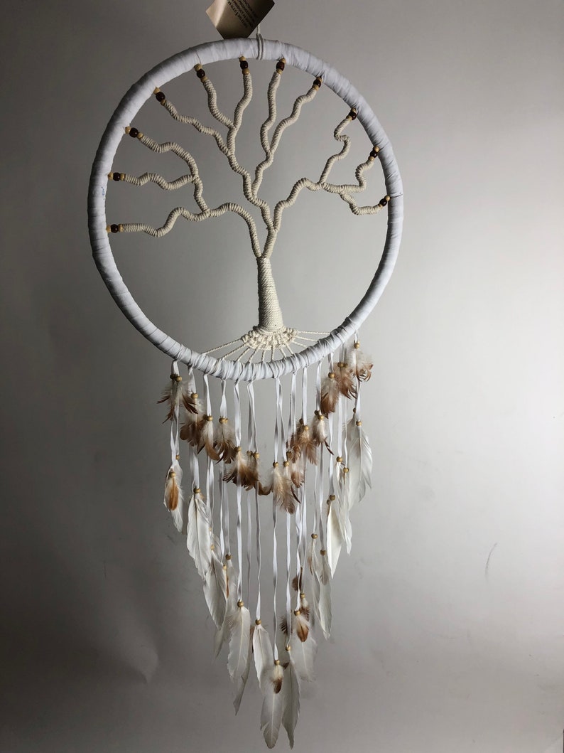 Handcrafted Tree of Life Dream Catcher White image 6