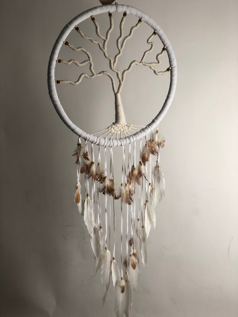 Handcrafted Tree of Life Dream Catcher White image 8