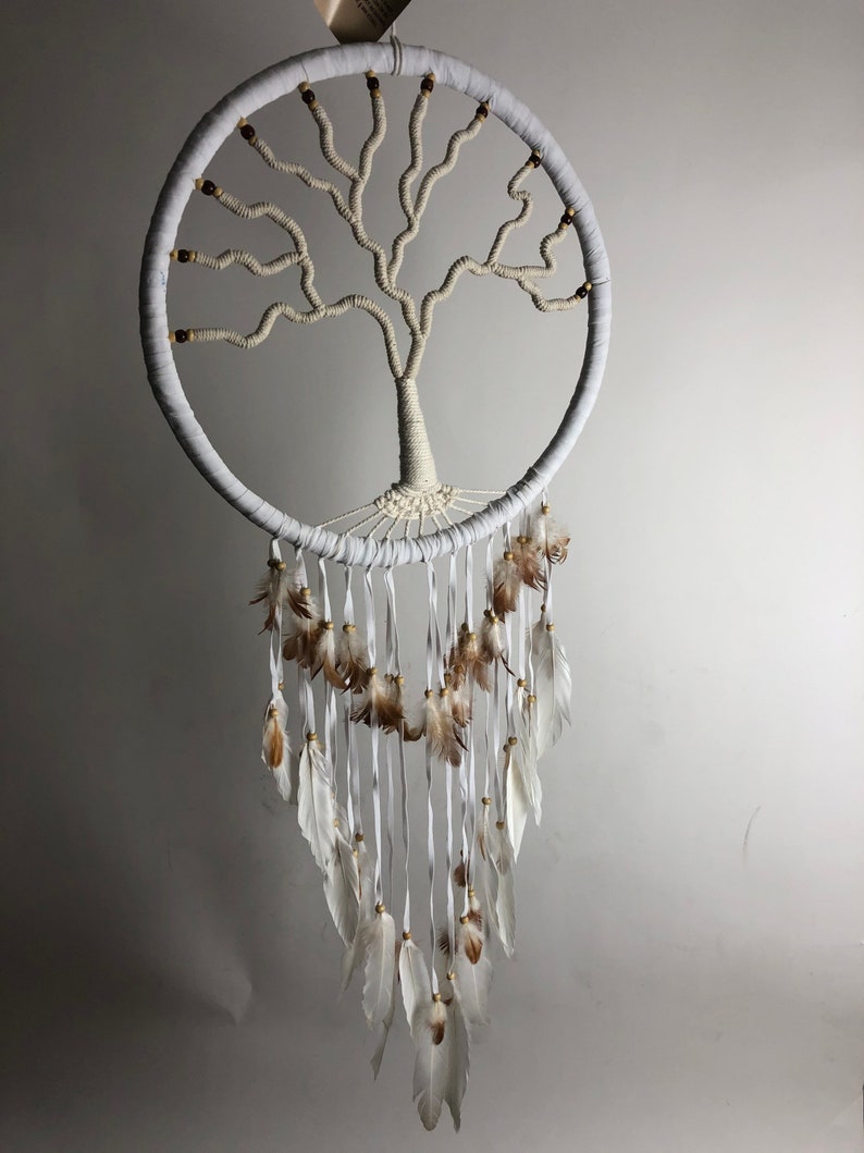 Handcrafted Tree of Life Dream Catcher White image 3