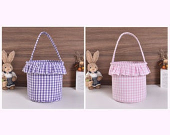 Gingham Easter Buckets With Ruffle | Pink & Purple Gingham | Easter Basket | Easter Bag | Girl Easter Bucket | Monogram Blanks | Wholesale