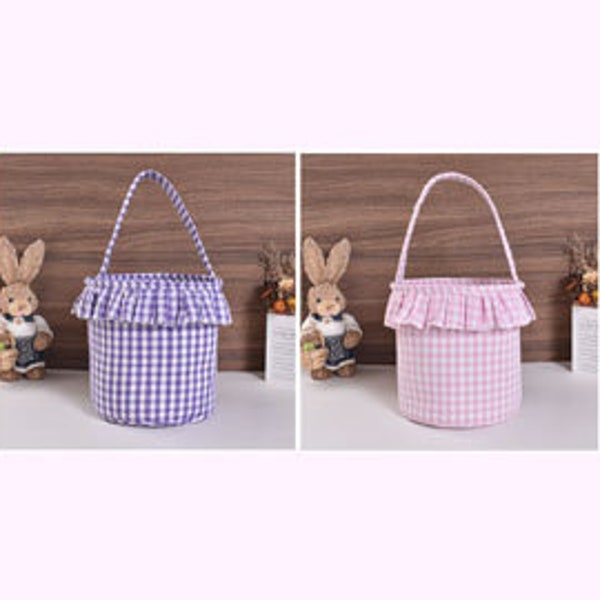 Gingham Easter Buckets With Ruffle | Pink & Purple Gingham | Easter Basket | Easter Bag | Girl Easter Bucket | Monogram Blanks | Wholesale