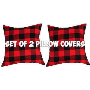 Set of 2 Red & Black Buffalo Plaid Throw Pillow Covers, Farmhouse Throw Pillow Covers, Christmas Buffalo Plaid Throw Pillows, FREE SHIPPING