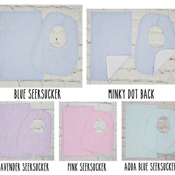 Seersucker Bib & Burp Cloth Sets | Monogram Blanks | Boutique Baby Gift | Baby Shower Gift | Baby Gift | Baby Girl | Baby Boy