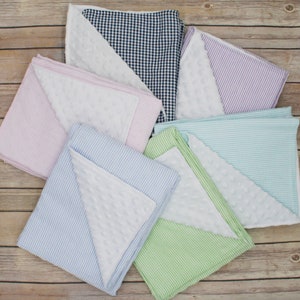 Babydeken Seersucker & Minky Dot | Blanks voor baby's met monogram | Cadeau kraamcadeau | Klassiek babycadeau | Jongensdeken | Meisjesdeken | Babydoekjes