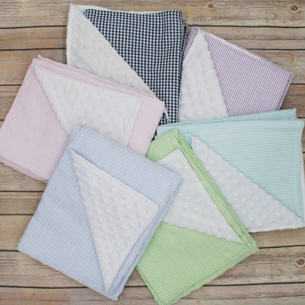Seersucker & Minky Dot Baby Blanket | Monogram Baby Blanks | Baby Shower Gift | Classic Baby Gift | Boy Blanket | Girl Blanket | Baby Blanks