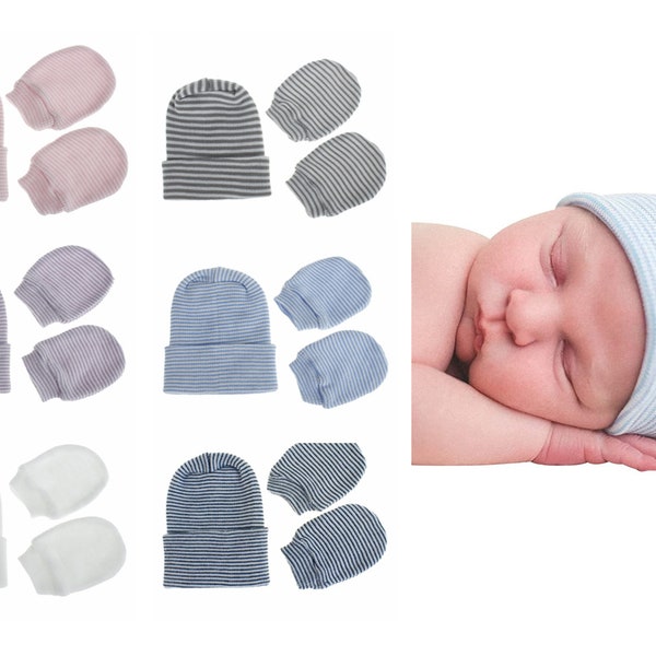 Newborn Baby Beanie Hat & Mittens Set | 6 Colors | Baby No Scratch Mittens | Beanie Hat | Monogram Blanks | Baby Gift Set | Baby Shower Gift