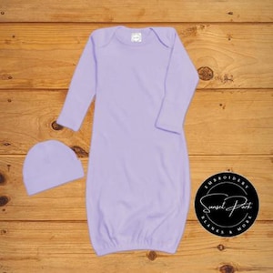 Lavender Newborn Baby Gown & Hat Set  | Layette | Baby Shower Gift | Coming Home Outfit | Lilac | Purple | Sublimation Embroidery Blanks