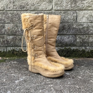 tamanho 7- 7,5 - botas de salto baixo com acabamento em pele dos anos 60/70