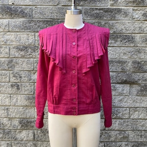 1980s linen blouse with pleated yoke, size S