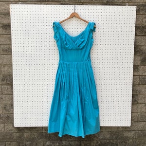 size XS - 50s/60s turquoise cotton summer dress