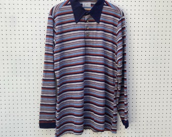 size XXL - 1970s striped long sleeved polo shirt by ENRO Shirtbuilders