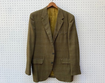 size M - 1960s green & brown plaid 3 button sport coat by SEARS