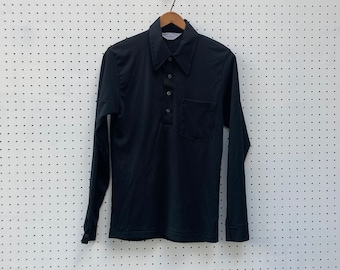size S - 1970s black long sleeved polo by PREMIUM COLLECTION
