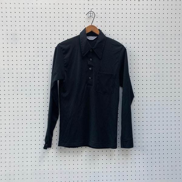 size S - 1970s black long sleeved polo by PREMIUM COLLECTION