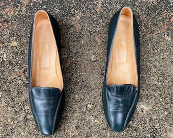 size 8 B - 1990s dark teal minimalist loafers by RALPH LAUREN - made in ITALY