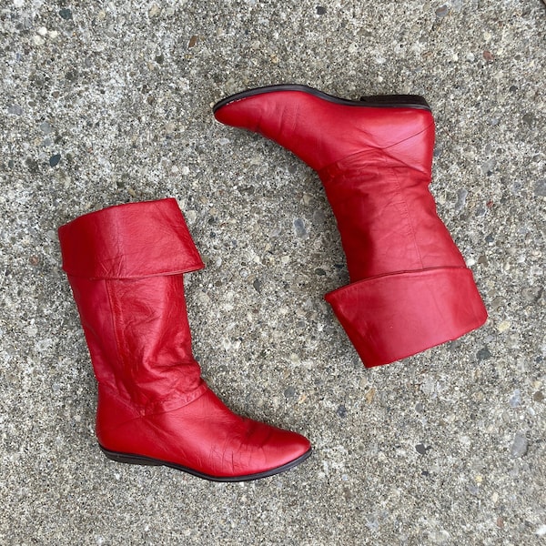 size 6 M - 1980s red cuffed boots by 9 WEST