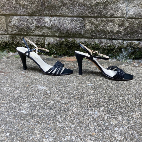 size 6.5 AA - 70s/80s black strappy pumps - made … - image 6