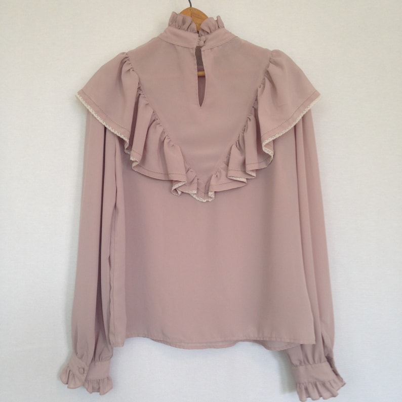 made in HONG KONG sz 12 late 70/'s early 80s dusty mauve blouse by CHAUS