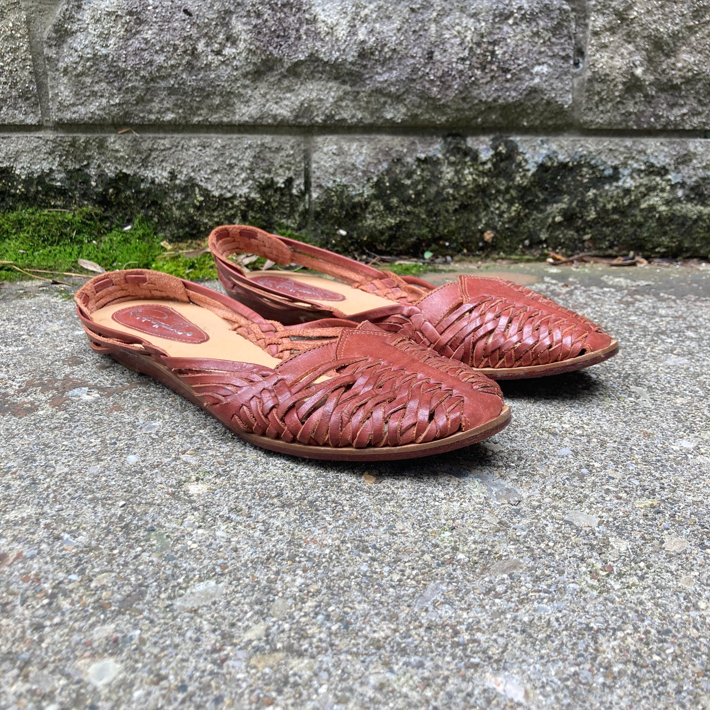 Size M 70s/80s Low Stacked Wedge Huaraches by PAPPAGALLO, Made