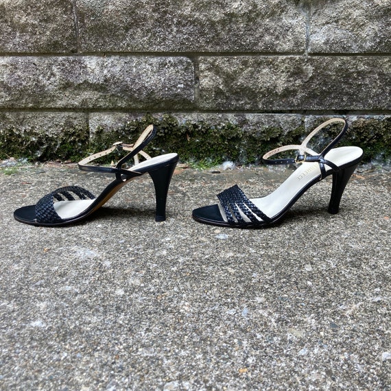 size 6.5 AA - 70s/80s black strappy pumps - made … - image 5